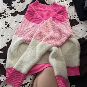 Pink and White Women's Sweater